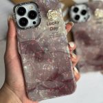 قاب موبایل آیفون ماربل زرشکی گل برجسته