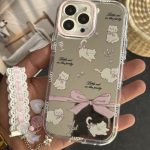 قاب موبایل آیفون گربه پاپیون بزرگ آیینه ای صورتی + بندست