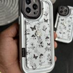 قاب موبایل آیفون پروانه و گل ریز نقره ای
