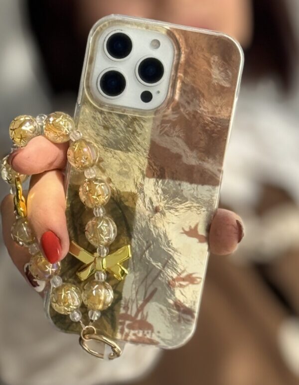 قاب موبایل آیفون براش پروانه طلایی + بندست پاپیون