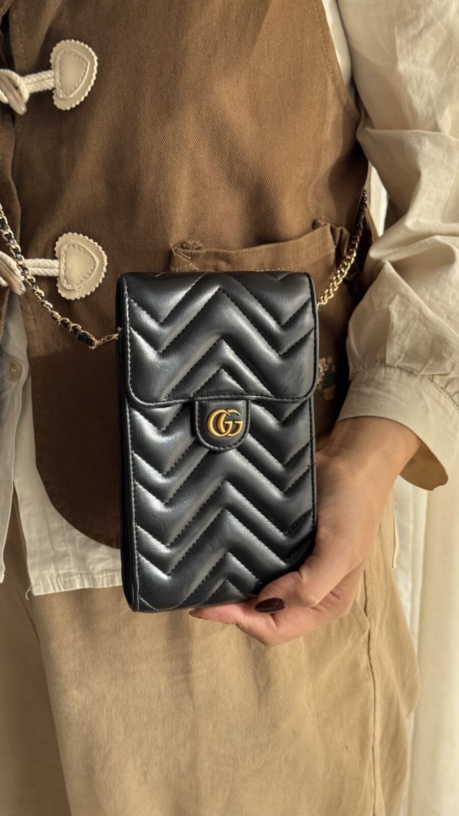 کیف فری سایز یک طرفه گوچی بالشتی + بندزنجیری