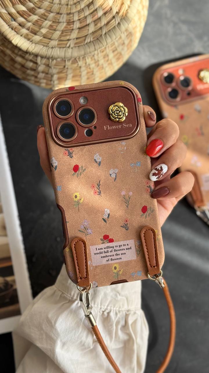 قاب موبایل آیفون گل دریایی جیر سنگشور قهوه ای + بند ست