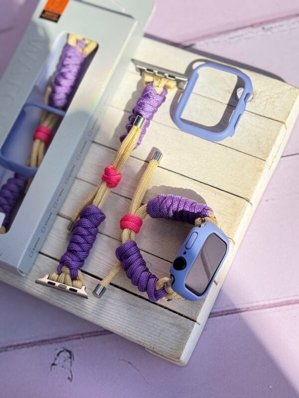 بند اپل واچ بافت بنفش کنفی با گارد سیلیکونی (کدw5060) - تصویر 4