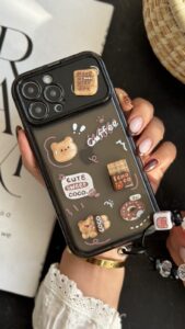 قاب موبایل آیفون خرس چوکوبوبو کافی دونات + بند جیگولی - تصویر 3